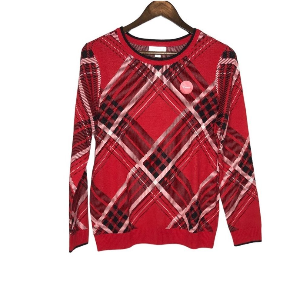 Charter Club Women's NWT Family Sweaters Red, Black, and White Plaid Size Medium